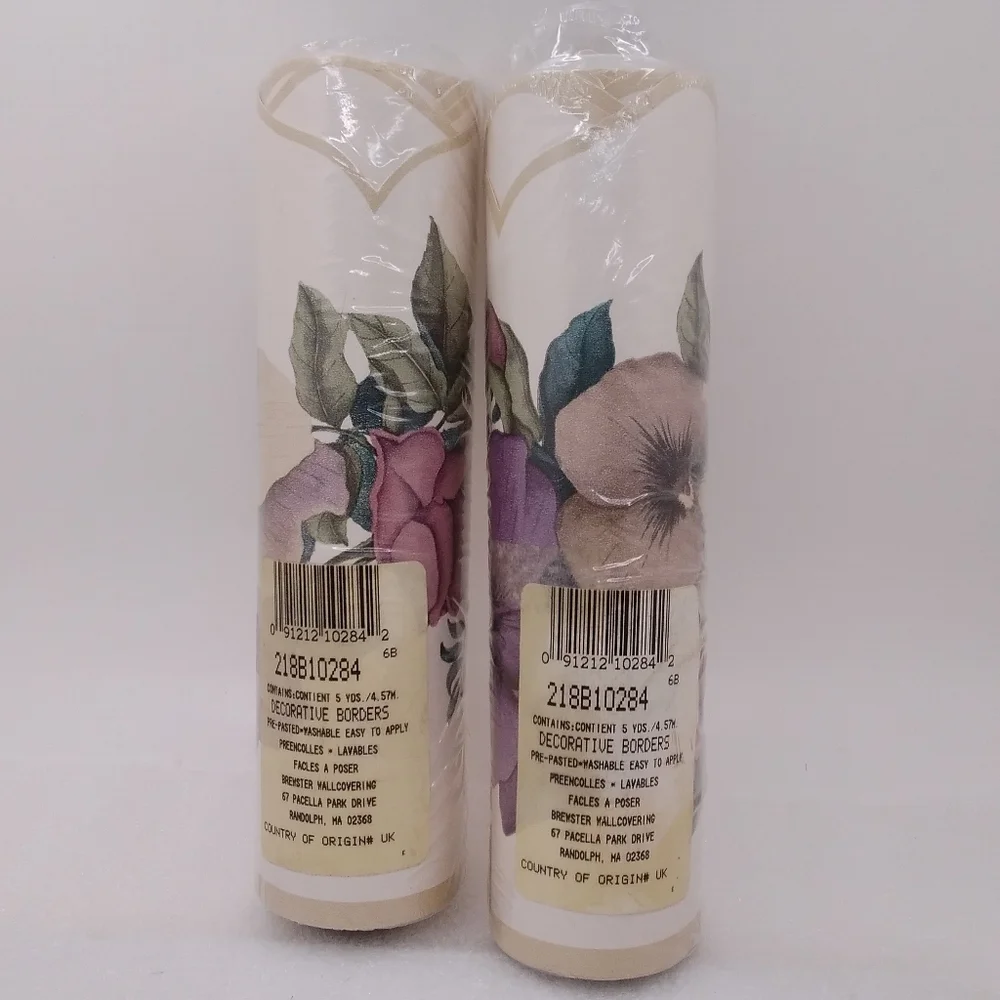 Lot of 2 BREWSTER Wallcovering Floral Laser Cut BORDER Pre-pasted, 6.75